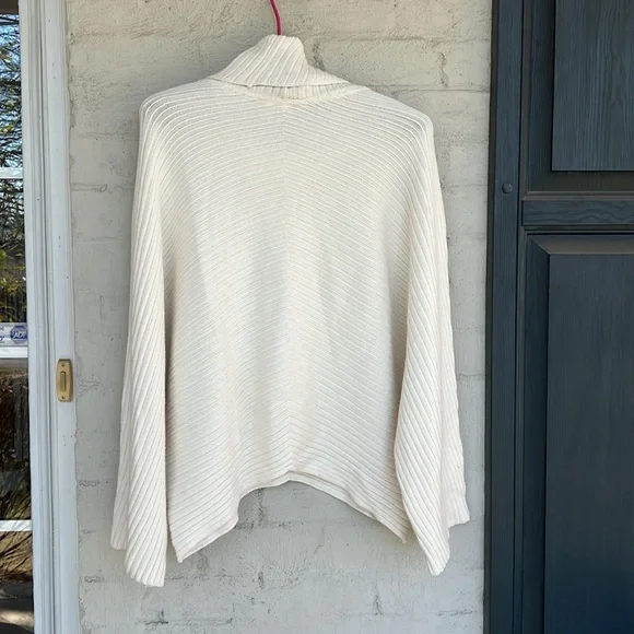 Anthropologie Moth White Cowl Neck Ribbed Sweater With Asymmetrical Hem Size XL - Picture 5 of 11